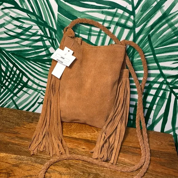 Urban Outfitters Brown Suede Fringe Tassel Crossbody Bag - Picture 1 of 7
